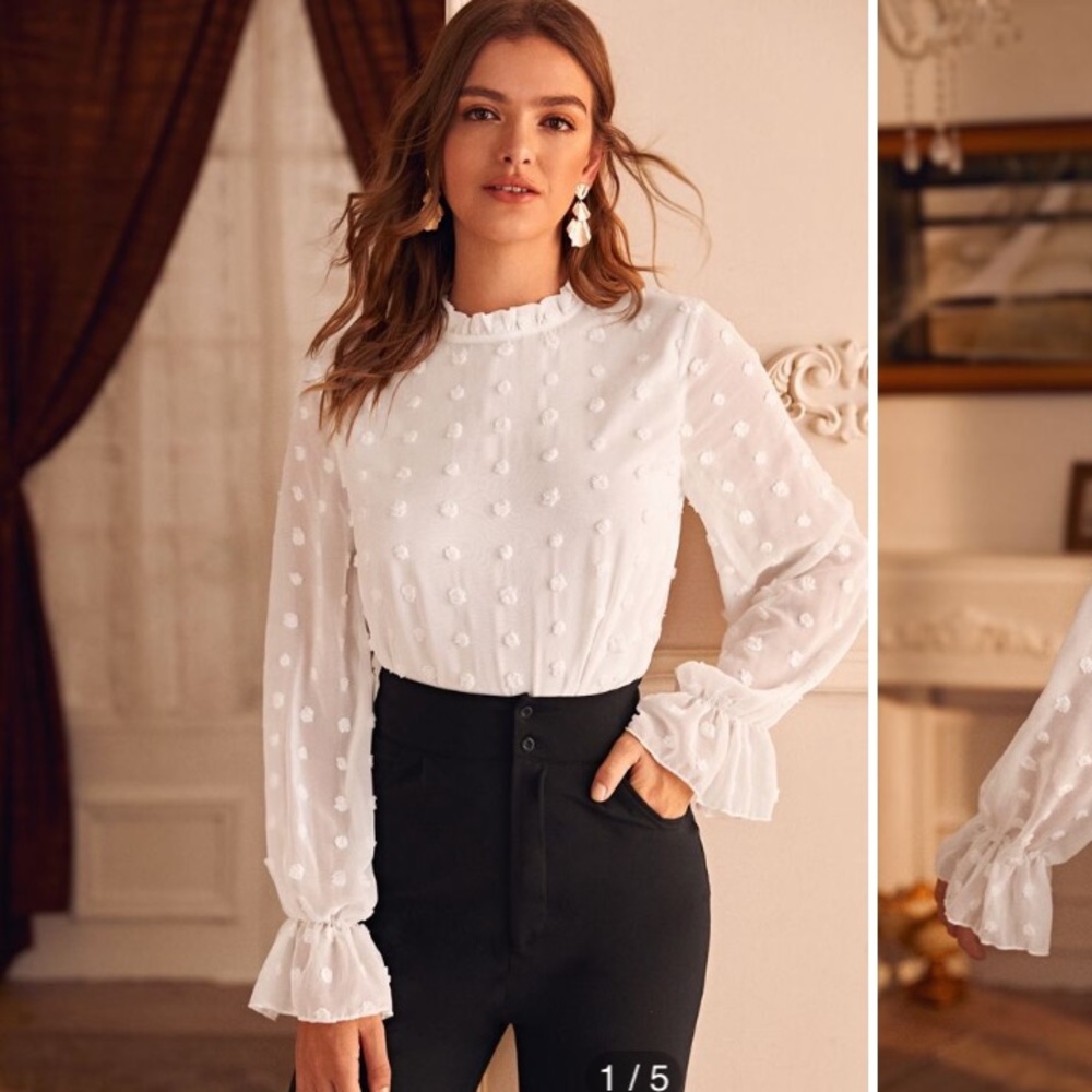 White polka dot blouse NWT